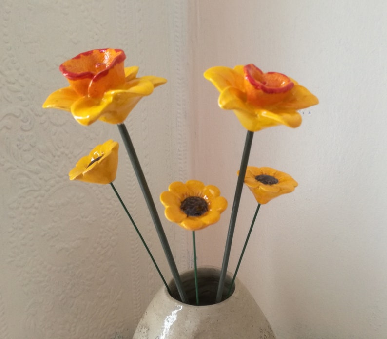 Small Ceramic Daffodil handmade Yellow Daffodil flowers Etsy