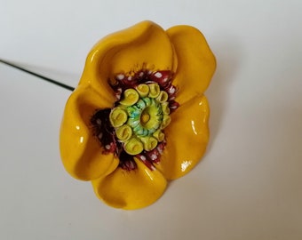 Ceramic yellow flower handmade, Pottery flowers decor, Ceramic flowers gift