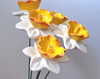 Small Ceramic Daffodil handmade, Pottery flowers art, Ceramic flowers ornaments, Pottery handmade