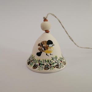 Christmas ceramic small qhite bell, Handmade pottery bell, Christmas tree decoration