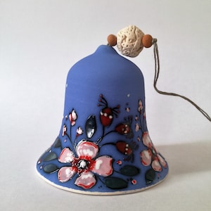 Ceramic bell, Pottery bell, Ceramics Pottery, Ornament blue bell, Hanging decorations, Pottery gift, Flower bell