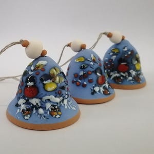 Christmas small blue bell, Christmas ceramics, Christmas pottery bell, Christmas tree decor, Christmas ornaments