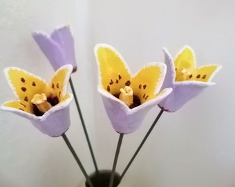 Ceramic purple Tulips, Ceramic handmade Tulip, Pottery flowers handmade, Ceramic flowers gift