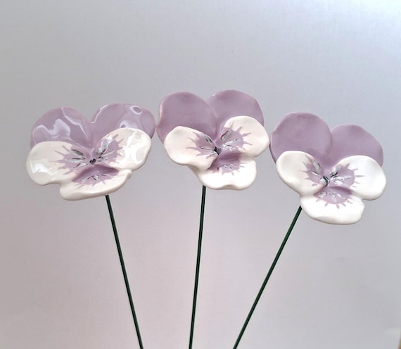 Ceramic  purple Pansy, Pottery Pansy, Pansies decor, Pansy gift, Ceramic flowers, Pottery flowers, Handmade flowers,