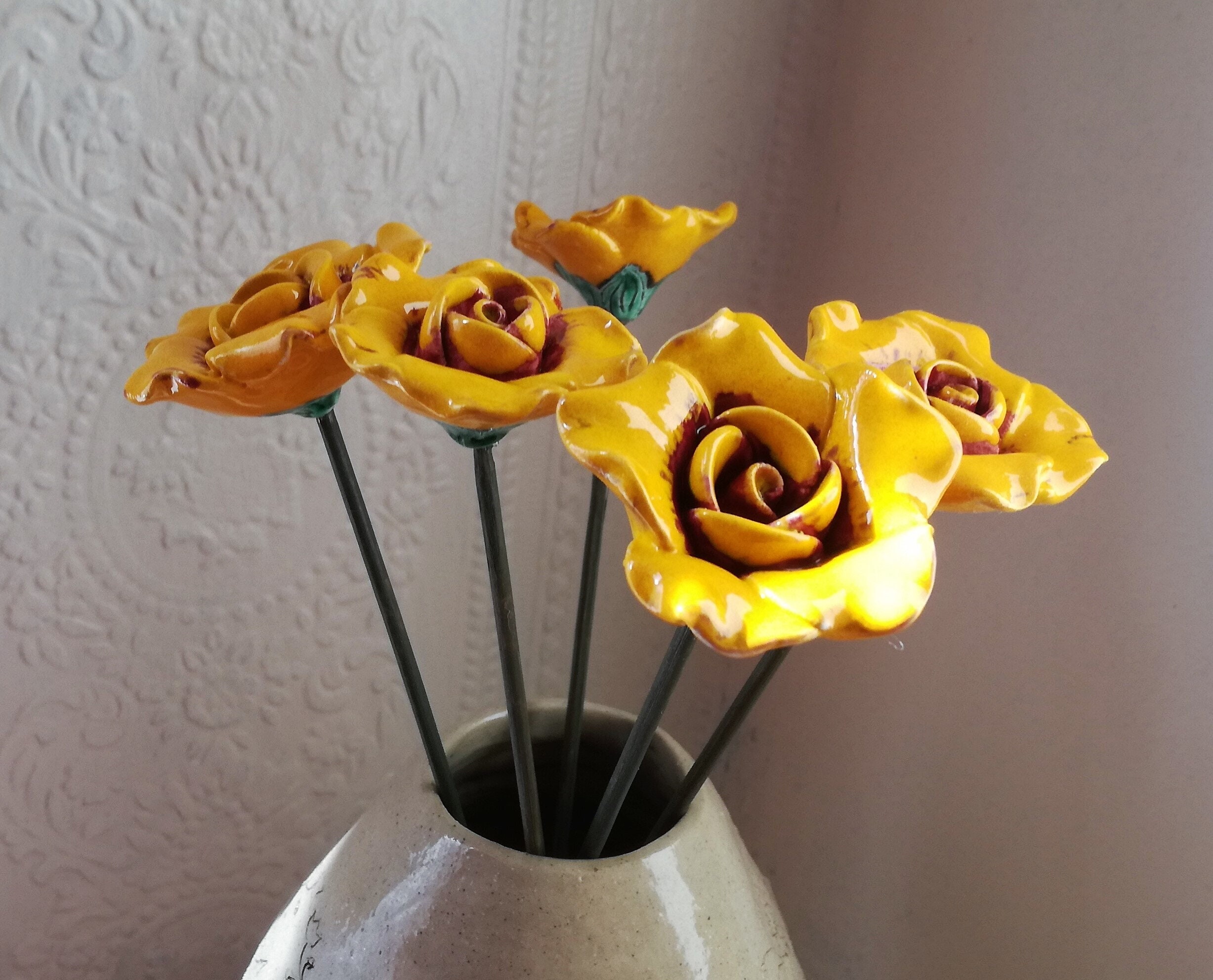 Ceramic Yellow Rose Pottery Rose Ceramic Flowers Artificial Etsy UK