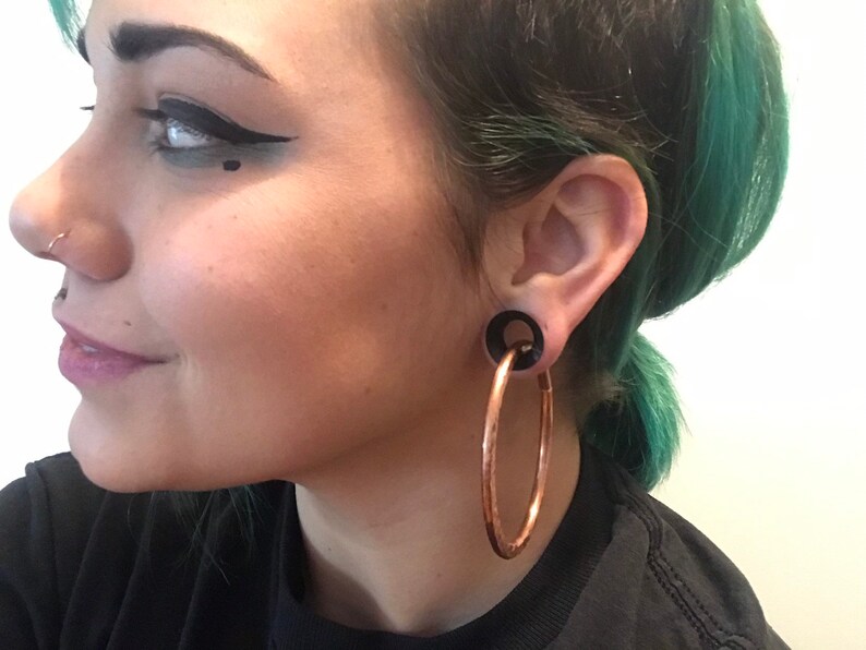 Hammered copper medium hoops ear weights for gauged ears 6g Etsy