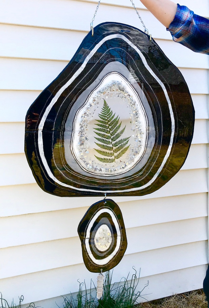 Resin Art Geode Painting Bohemian Decor Fern Art Agate Slice Wooden Wall Hanging