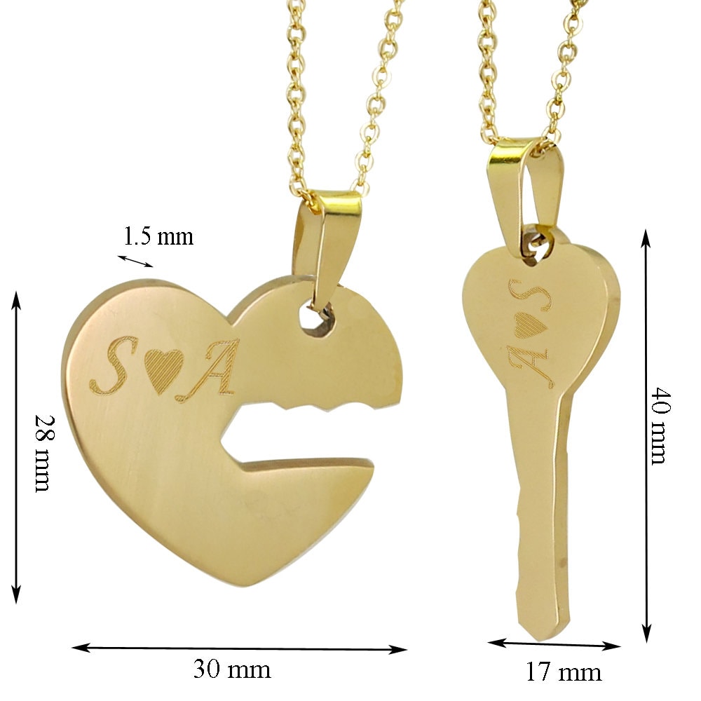 Collar de corazón y llave conjunto de collar de pareja oro o - Etsy España Collar de corazón y llave conjunto de collar de pareja oro o - Etsy España