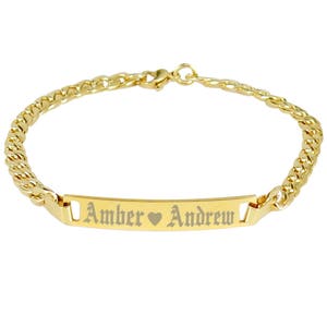 Pulseira de identificação de prata personalizada Pulseira de identificação de ouro 18K banhada a ouro, pulseira de nome personalizado, pulseira de nome personalizado, pulseira de casal.