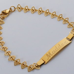 Personalized Gold Bracelet, Delicate Ladies Bracelet, Custom Engraved Bracelet, Gold ID Bracelet, Women&#39;s Bracelet, Mom&#39;s Gift, Girl&#39;s  22b1