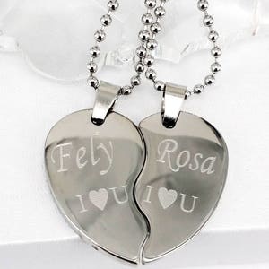 Personalized Extra Small Mini Silver Broken Heart, Best Friends Necklace, Couples Pendants, Engraved Free