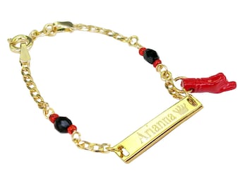 ID Armband, Baby Armband, personalisiertes Baby Armband, Pulsera de Azabache für Babys, Mal de ojo Armband, Azabache Armband