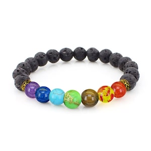 Charkra Bracelet, 7 Chakra Bracelet - Oil Diffuser Bracelet - Chakra Balancing - Yoga Energy Bracelet - Mala Beads Jewelry - Lava Bracelet