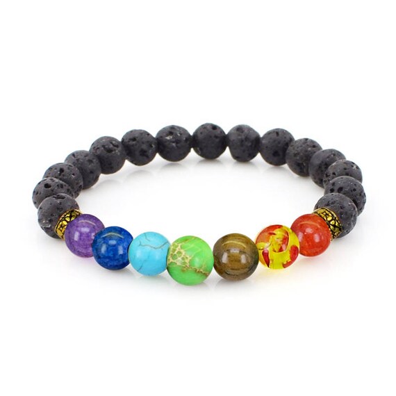 Bracciale 7 Chakra In Pietre Naturali Lava Beads, Unisex, Regolabile, Con Ciondolo Albero Della Vita, Per Yoga E Meditazione