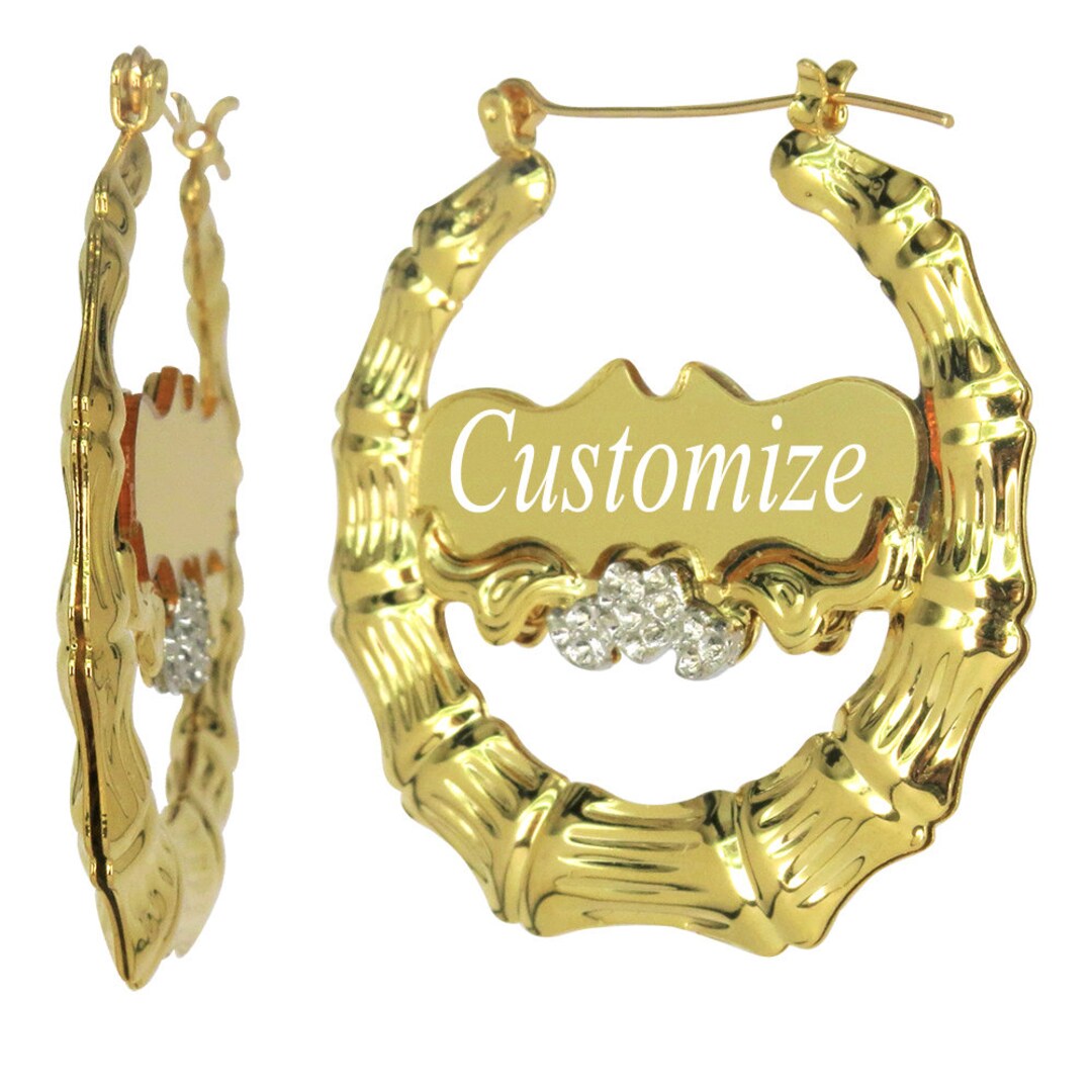 Custom Name Earring Personalized Earrings Bamboo Earring Name Name Hoop