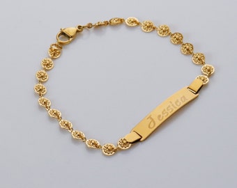 Personalized Gold Bracelet, Delicate Ladies Bracelet, Custom Engraved Bracelet, Gold ID Bracelet, Women's Bracelet, Girl's Bracelet, 22b3