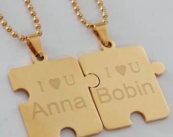 Puzzle Piece Necklaces, His And Hers Necklaces, Couples Jewelry, Silver Puzzle Piece Necklace Set Engraved Free, BFF Necklaces, Best Friends