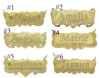 Naszyjnik z tabliczką z 14-karatowego złota, naszyjnik z małym imieniem, delikatny wisiorek z imieniem, naszyjnik z imieniem pisanym kursywą, naszyjnik z łańcuszkiem z dowolnym imieniem