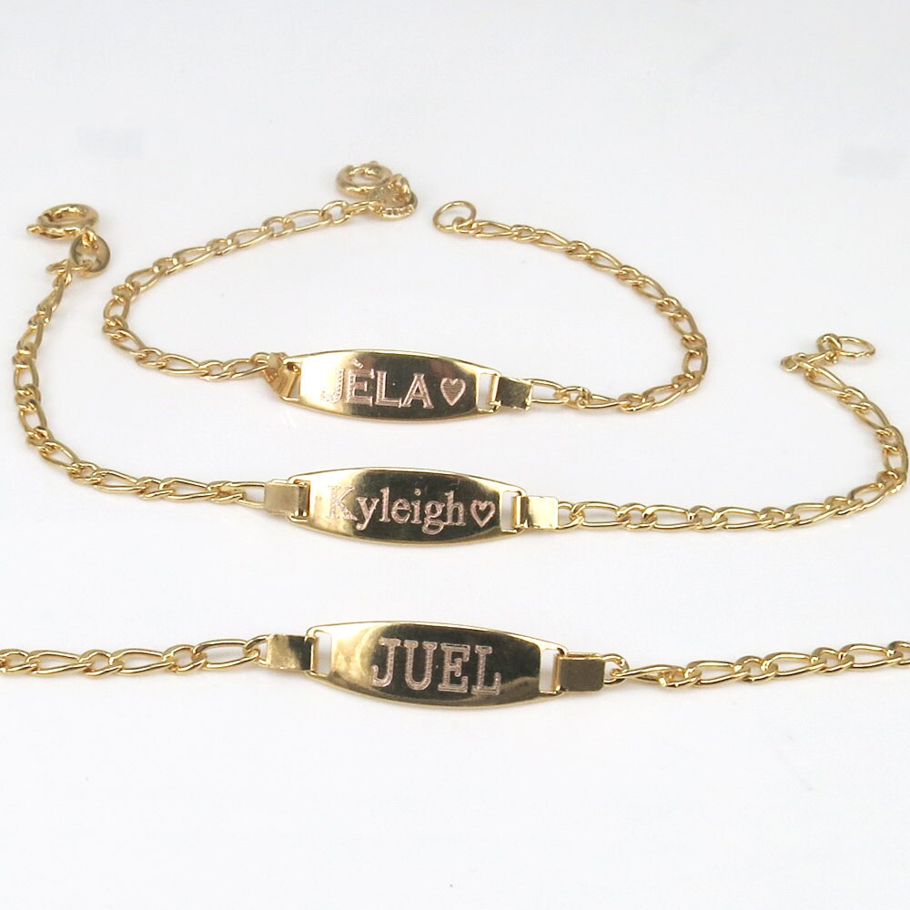 Baby ID bracelet 14k Gold fill • Custom engraved Bar nameplate • Brid…