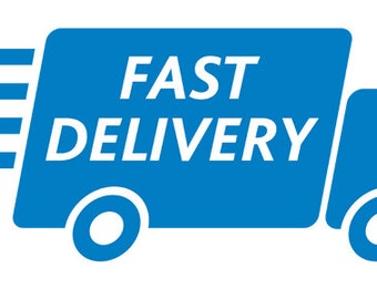 May include: A blue delivery van with the words "FAST DELIVERY" on the side. The van is moving quickly, as indicated by the blue lines behind it.