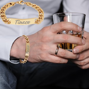 Tina&Co Engraved Gold Bracelet, Stainless Steel Men&#39;s Bracelet, Personalized Gold ID Bracelet, Custom ID Bracelet, Men&#39;s Bracelets