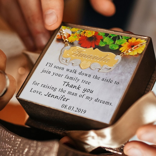 Personalized Mother of Bride  Groom Thank you Quote Customized Name Necklace from Bride Groom Wedding Gift Keepsake G83