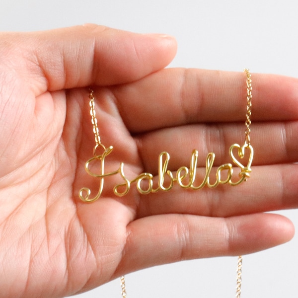 Wire Name Necklace Gold ,Custom Necklace, Gold Name Necklace, Personalized Name Necklace,  Custom Necklace Gift for Her