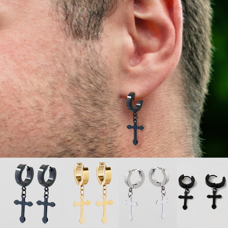 Cross Hoop Earrings Cross Earring for Men Clip on Earrings Etsy