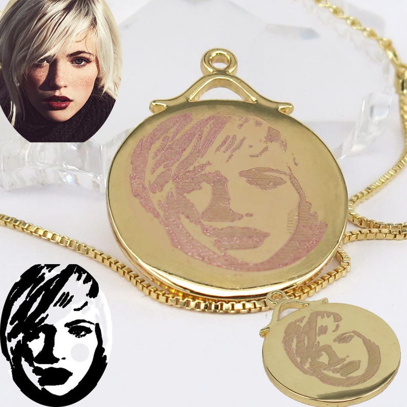 Personalized Photo Engraved Necklace Photo Engraved Jewelry Etsy Canada