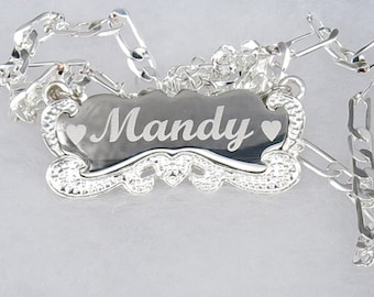 Any Personalized Name Silver Necklace Name Plate Sterling silver 925 necklace Handmade namenecklace