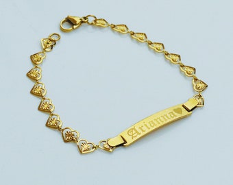 Personalized Gold Bracelet, Delicate Ladies Bracelet, Custom Engraved Bracelet, Gold ID Bracelet, Women's Bracelet, Girl's Bracelet