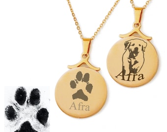 Paw Print Necklace , Actual Paw Engraved Necklace, Actual Dag Cat Paw Nose Print Necklace, Custom Pet Necklace, Pet Memorial Gift