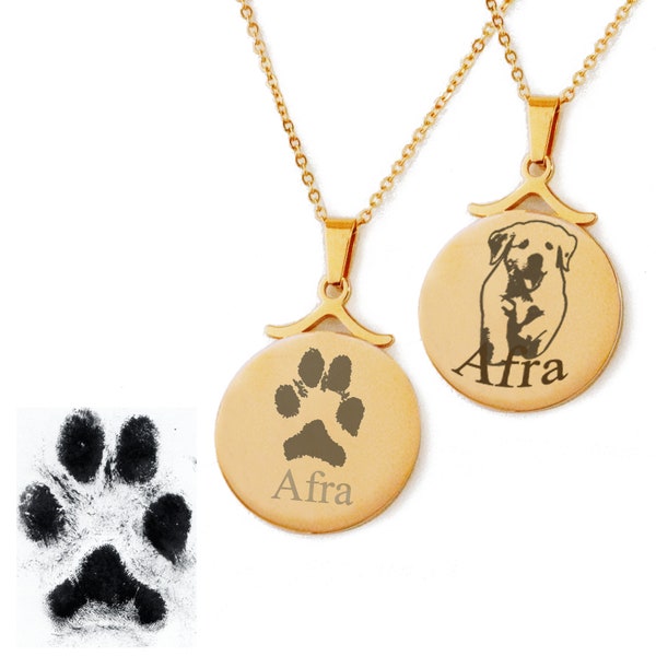 Paw Print Necklace , Actual Paw Engraved Necklace, Actual Dag Cat Paw Nose Print Necklace, Custom Pet Necklace, Pet Memorial Gift