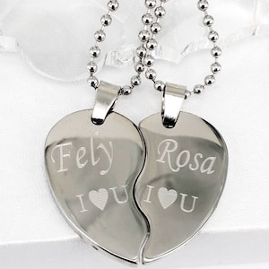 Personalized Gold Broken Heart, Best Friends Necklace, Couples Pendants, Engraved Free