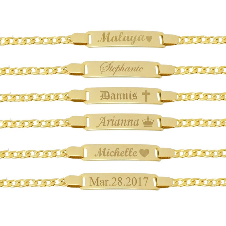 ID Bracelet, Baby Bracelet, Personalize Baby Bracelet, Gold Bracelet, Gold Baby Bracelet , Baby Jewelry, Baby Name Bracelet image 1