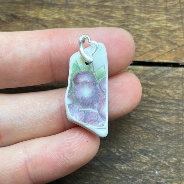 Scottish sea pottery pendant, pottery charm, grape design, chunky pottery, ceramic pendant, rare beach finds, purple, NE scotland beach