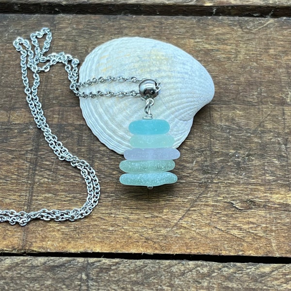 Scottish sea glass stack pendant, Sea glass necklace, sea foam stack, glass from Scotland, Cullen beach,wave pendant