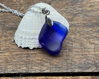 Scottish sea glass pendant, Stainless steel necklace, hypoallergenic, Moray Firth sea glass, Poison bottle