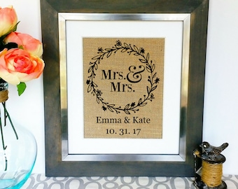 WEDDING Gift Engagement Gifts for Same Sex Couple Gay Marriage Present for Couple Unique Gift Ideas for Couples Mrs & Mrs Burlap Print Sign