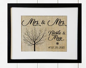 Winter Wedding Gifts for Same Sex Marriage Lesbian Wedding Gift for Couple Mrs. & Mrs. Sign Farmhouse Rustic Wedding Signs Burlap Decoration