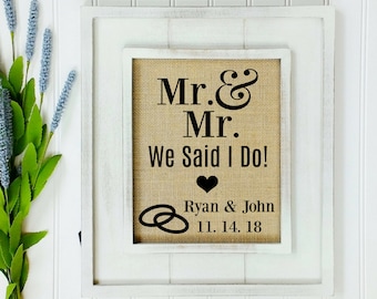 Mr. & Mr. Burlap Wedding Print: Personalized Gay Marriage Gift