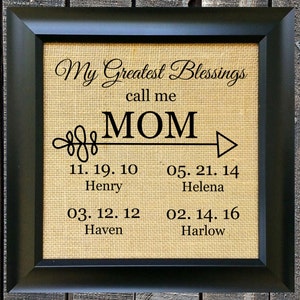 FRAME INCLUDED Mothers Day Gift Ideas Mother's Day Gifts Ideas Personalized Present for Mom Gift for Mother My Greatest Blessings Burlap image 4