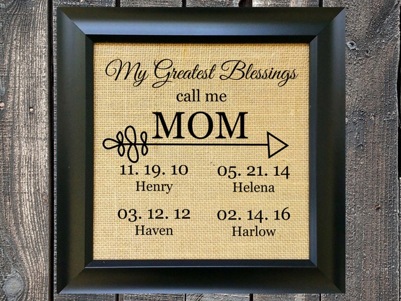 FRAME INCLUDED Mothers Day Gift Ideas Mother's Day Gifts Ideas Personalized Present for Mom Gift for Mother My Greatest Blessings Burlap image 4