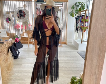 Long Sleeve Wrap Tie Chiffon, Beach Cover up, cover, Kimono, Shawl, Maxi Dress, Salida de baño, Bride, Bridesmaid, Squad, Resortwear, Katcow