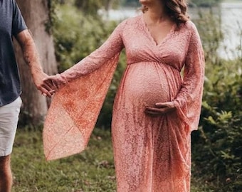 Boho Lace Maternity dress, Ready to ship Maternity dress, Weddig dress,Black Baby shower dress, maternity dress for photoshoot