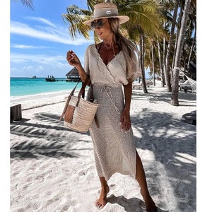 Maxi Beach Cover Up White Beach Ropa de Playa Beach Pareo Tunic Bikini Cover up Beach Swim Cover Up, Beachwear, Katcow