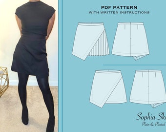 Asymmetric mini skirt, easy sewing pattern for beginners | Instant download PDF in print size A4 & A0