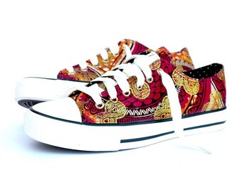 Trampki niskie w stylu Converse, holenderski wosk, Julius, lato, styl Converse, Ankara, pagne, tkanina afrykańska, afropunk, różowy, złoty