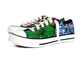 Baskets basses style converse, wax hollandais, style converse, Ankara, pagne, tissu africain, afropunk, rose, marron, pois