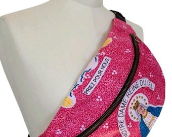 Wax XL fanny pack, Mary, Jesus, Leopard, pink, handmade in France, 90s, Fanny pack, wax print, fashion, vegan